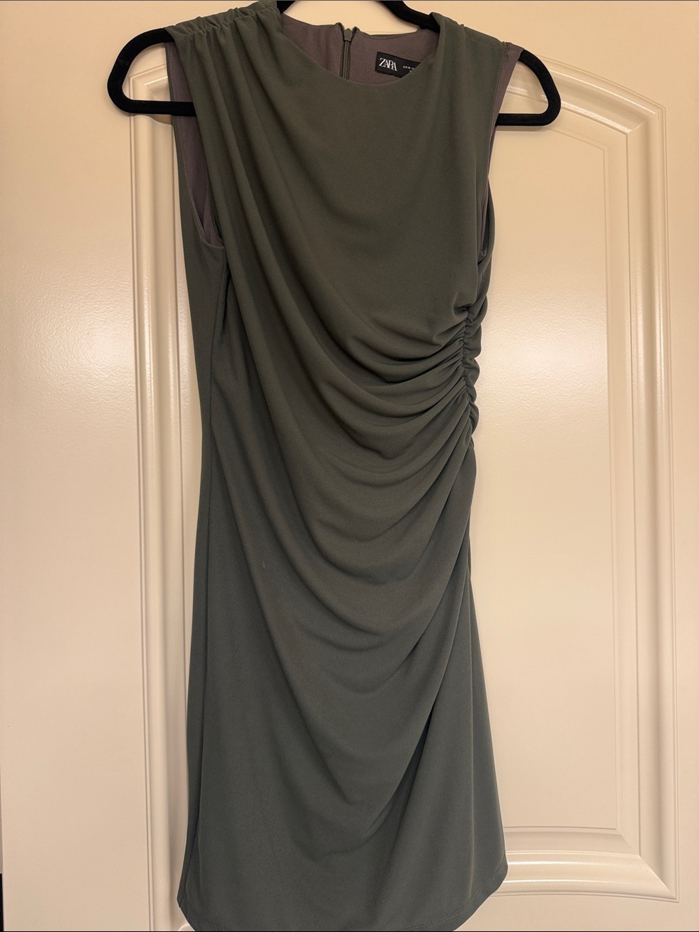 ZARA Olive Draped Midi Dress